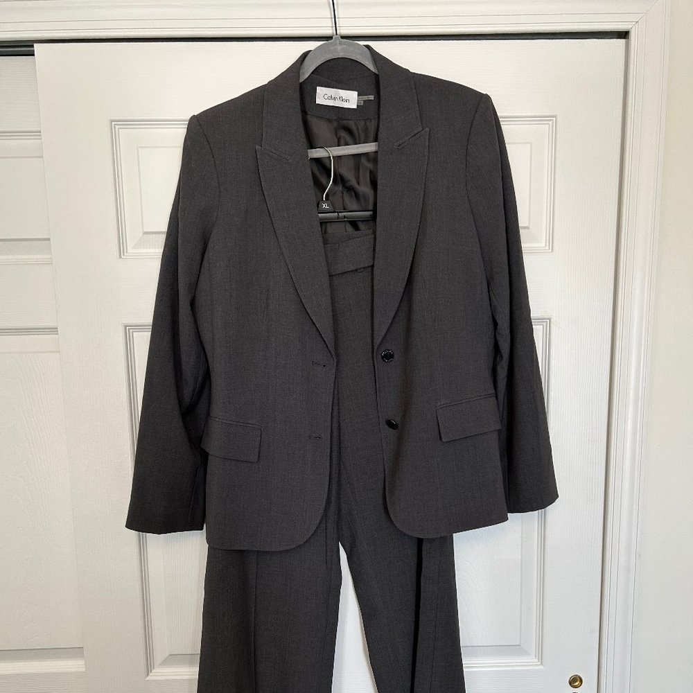 Calvin Klein, Charcoal, Classic Fit Pant Suit, Size 14